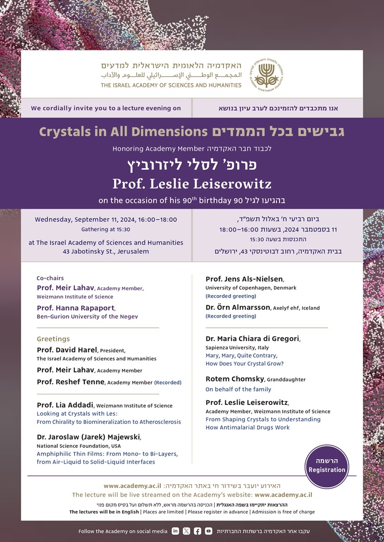 גבישים בכל הממדים: ערב עיון לכבוד חבר האקדמיה פרופ' לסלי ליזרוביץ בהגיעו לגיל 90