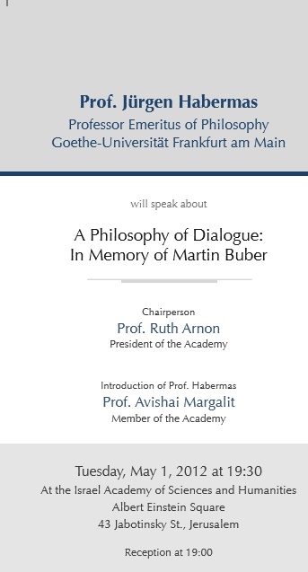 The First Annual Lecture In Memory of Prof. Martin Buber - Prof. Jürgen Habermas