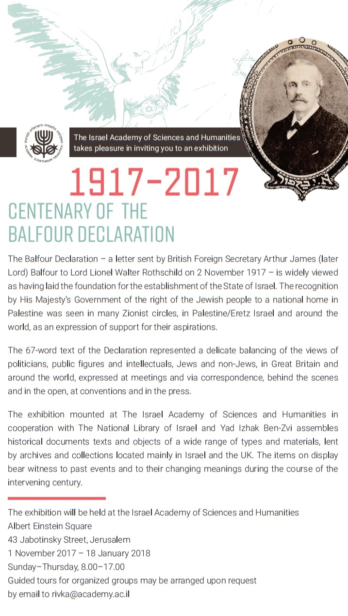Exhibition: 1917-2017 - Centenary of the Balfour Declaration