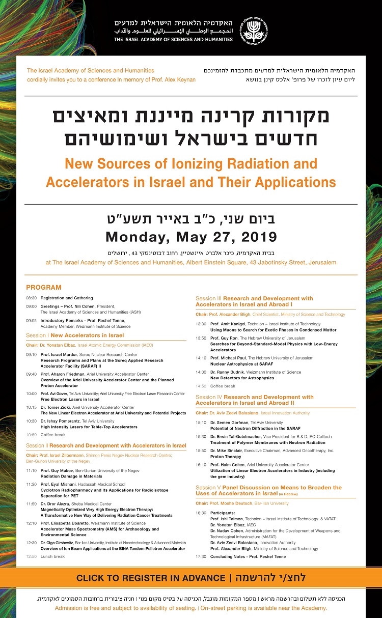 Conference in memory of Prof. Alex Keynan: New Sources of Ionizing Radiation and Accelerators in Israel and Their Applications