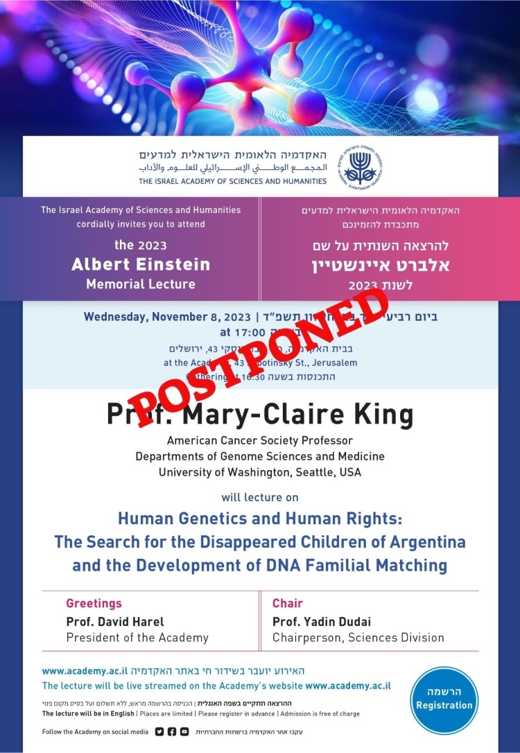 ***The event has been postponed*** | Albert Einstein Memorial Lecture - Prof. Mary-Claire King
