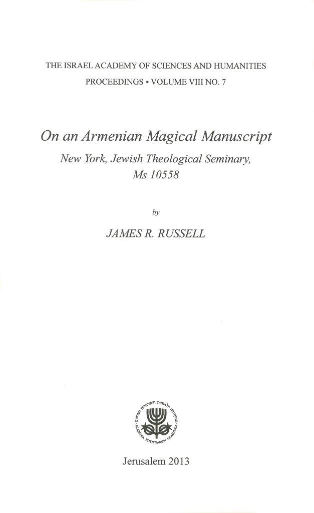 On an Armenian Magical Manuscript: New York, Jewish Theological Seminary, Ms 10558