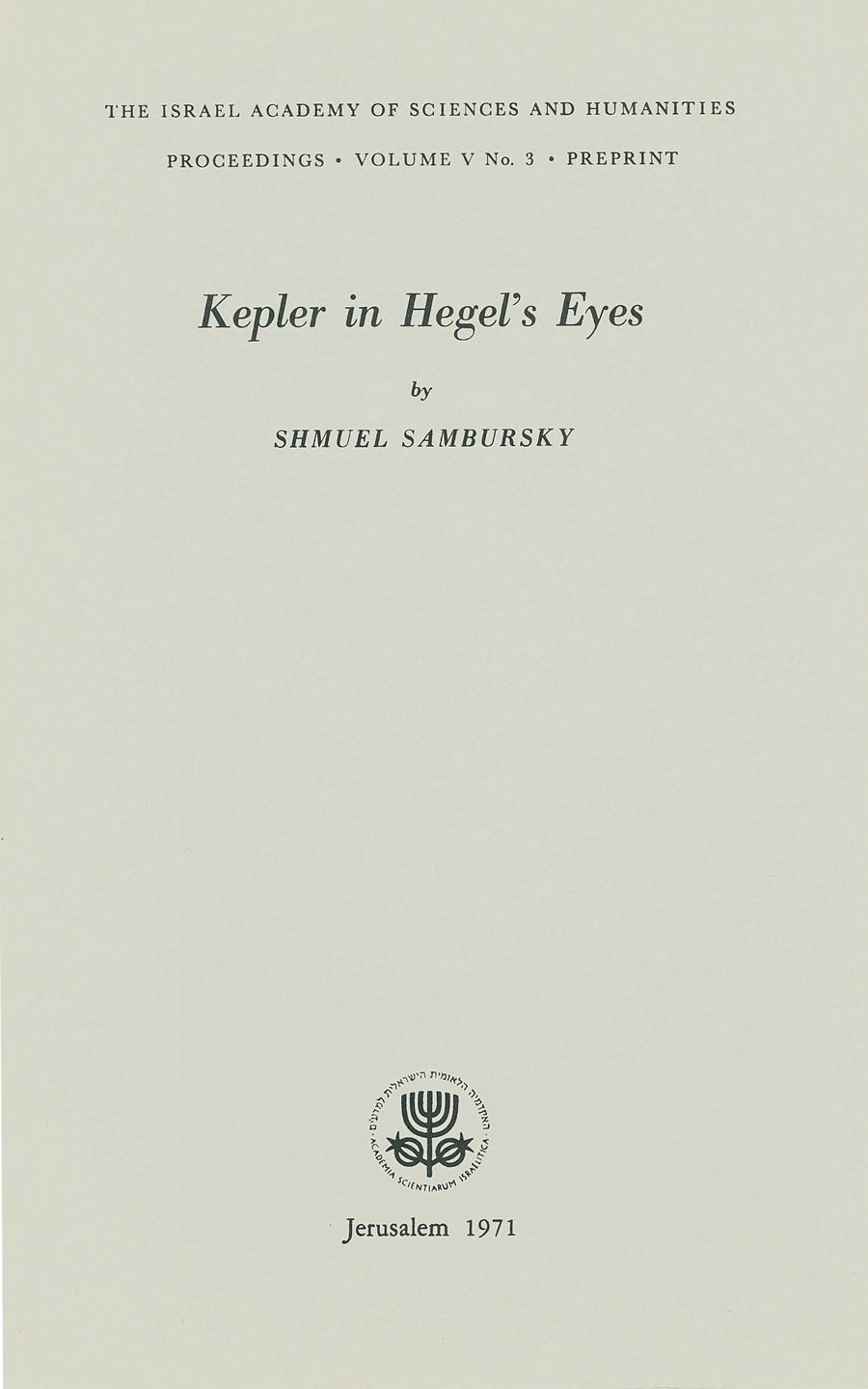 Kepler in Hegel's Eyes