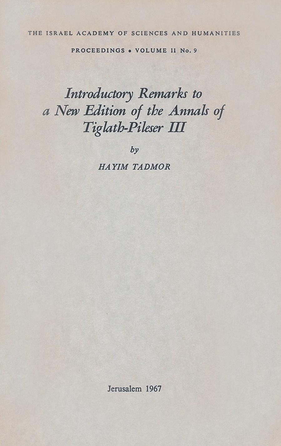 Introductory Remarks to a New Edition of the Annals of Tiglath-Pileser III